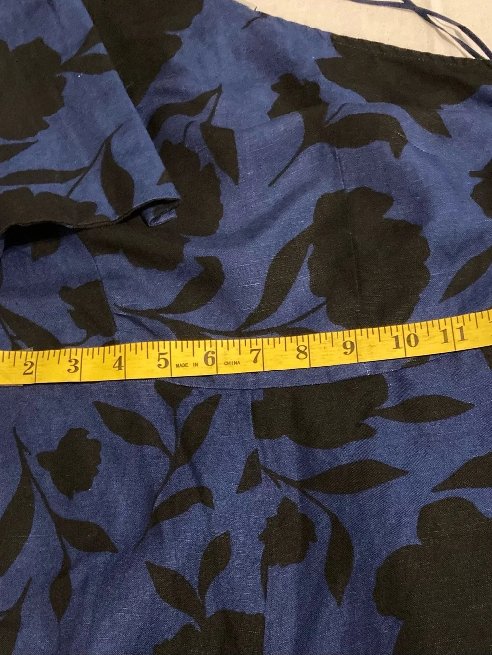 Kate Spade Navy Blue Black Floral One Shoulder Bow Jumpsuit Size 00 Linen Blen